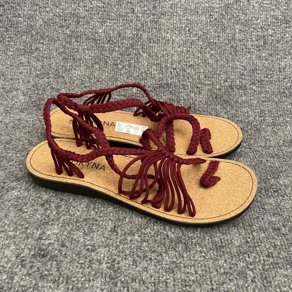 Bokyna Freedom Sandals Womens Sz 40 Red Braided Rope Cork Footbed Vegan